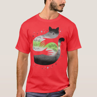 Agender Cat Hug LGBT Pride Flag T-Shirt