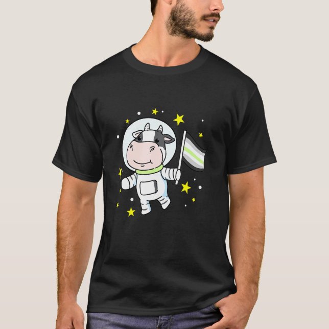 Agender Cow In Space Agender Pride T-Shirt (Front)