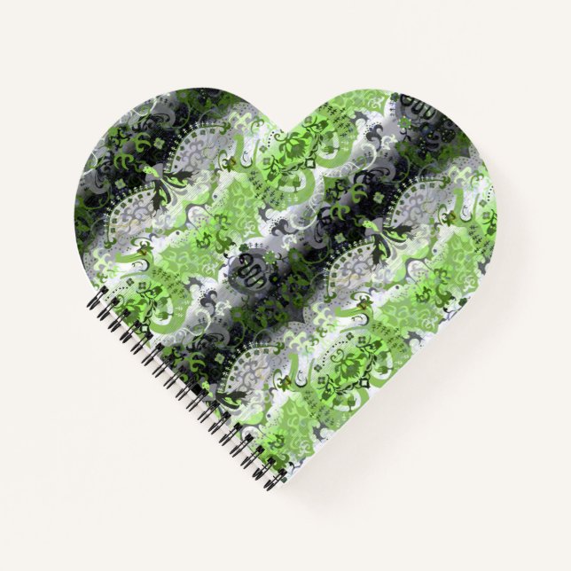 Agender Dragon Damask - Agender Pride Flag Colours Notebook (Front)