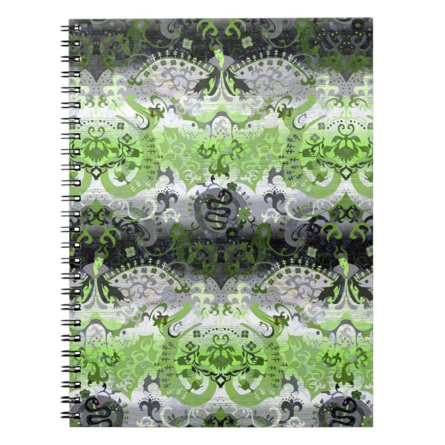 Agender Dragon Damask - Agender Pride Flag Colours Notebook (Front)