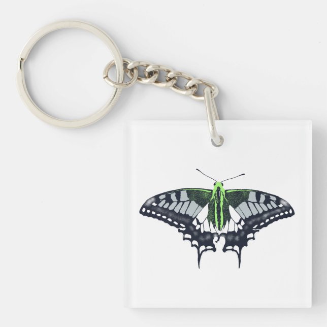 Agender Flag Swallowtail Butterfly Keychain (Front)