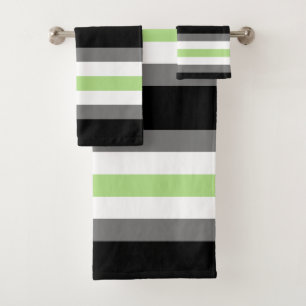 Agender Pride, LGBTQ Pride, Black Grey and Green Bath Towel Set