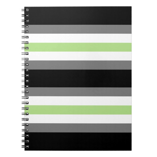 Agender Pride, LGBTQ Pride, Black Grey and Green Notebook (Front)