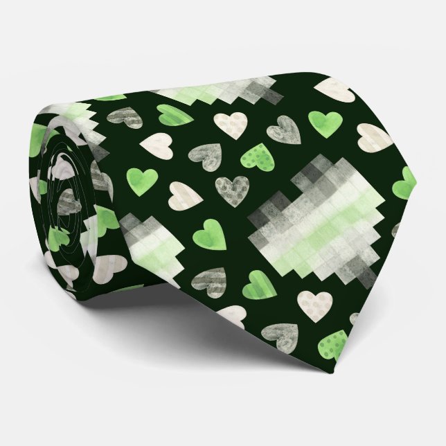 AGENDER WATERCOLOR HEARTS LGBTQ CUSTOM MONOGRAM TIE (Rolled)