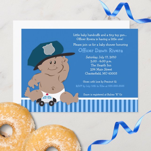 Agent de police Baby Cop Douche Invitation Med Pea (Police Officer Baby Cop Baby Shower Invitations)