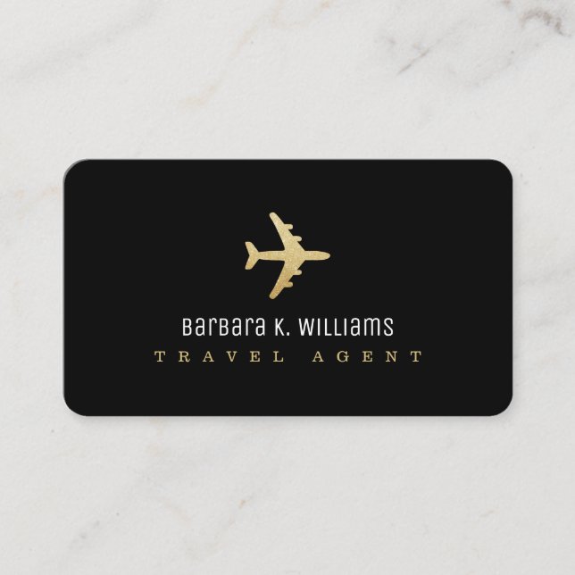 Agent de voyage Carte de visite noir avec avion (Devant)