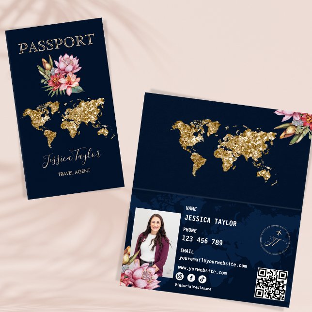 Agent de voyage Carte du monde de passeport Insére (Unique passport business cards)