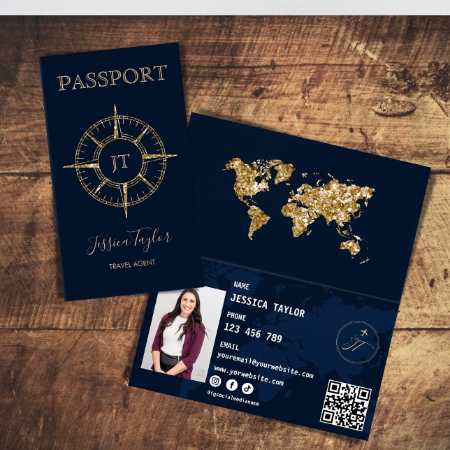 Agent de voyage Carte du monde de passeport Insére (gold glitter compass passport)