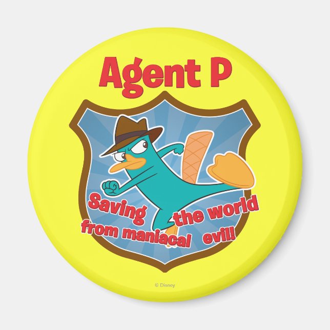 Agent P Saving the world from maniacal evil Badge Magnet (Front)