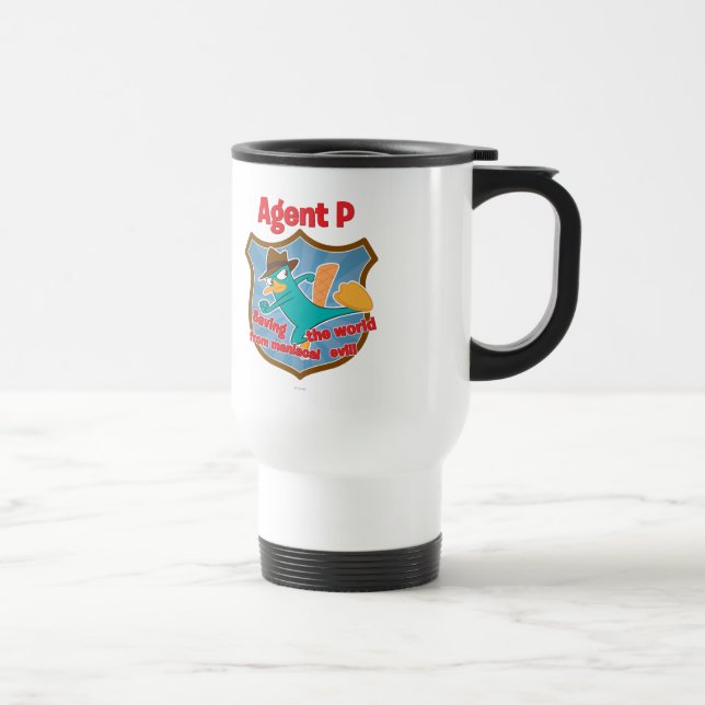 Agent P Saving the world from maniacal evil Badge Travel Mug (Right)