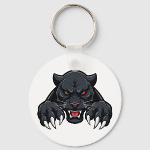 Aggressive Black Panther With Red Eyes Keychain