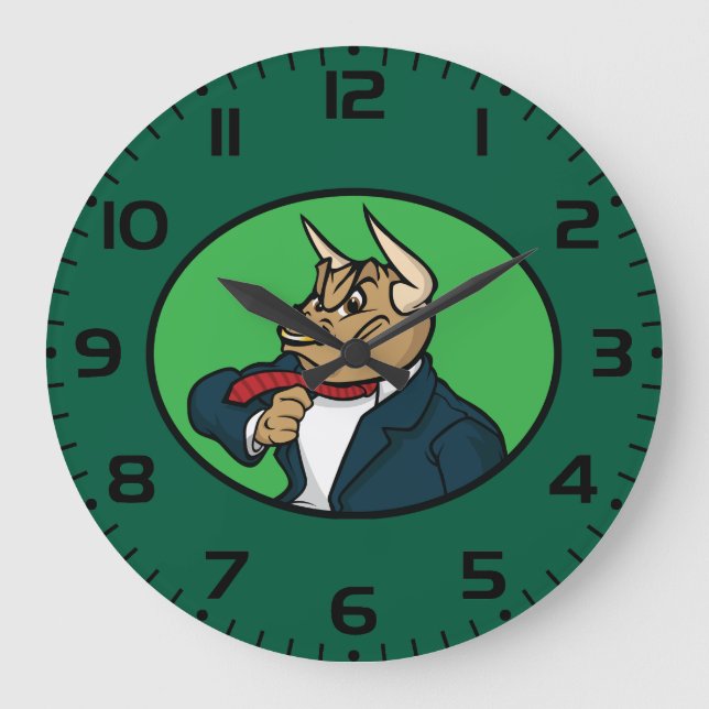 Aggressive Bull in Business Suit Large Clock (Front)
