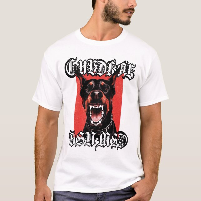 Aggressive Doberman Pinscher Gothic Metal Art T-Shirt (Front)