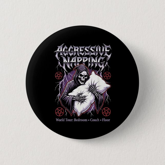 Aggressive Napng Funny Heavy Metal Grim Reaper Sle 2 Inch Round Button (Front)