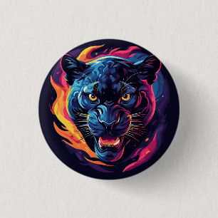 Aggressive Panther Artwork in Neon Colours 1 Inch Round Button