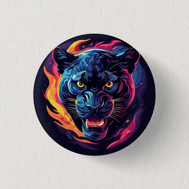 Aggressive Panther Artwork in Neon Colours 1 Inch Round Button (Front)