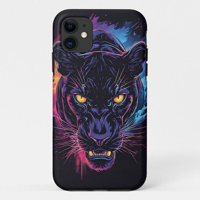 Aggressive Panther Artwork in Neon Colours Case-Mate iPhone Case (Back)