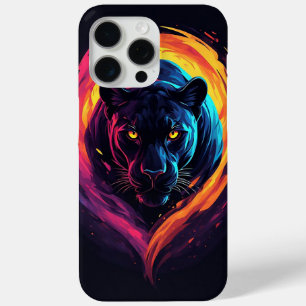 Aggressive Panther Artwork in Neon Colours iPhone 15 Pro Max Case