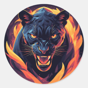 Aggressive Panther Artwork in Neon Colours Classic Round Sticker