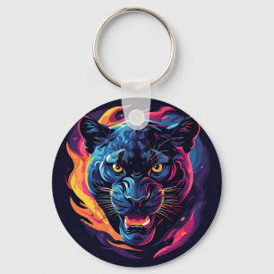Aggressive Panther Artwork in Neon Colours Keychain