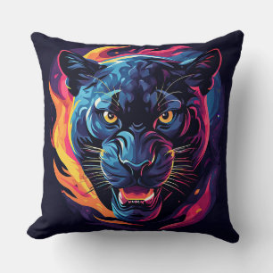 Aggressive Panther Artwork in Neon Colours Throw Pillow