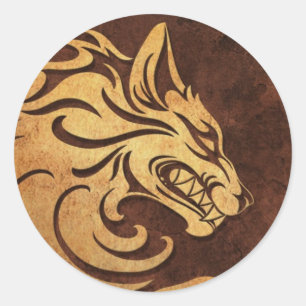 Aggressive Rough Stone Tribal Wolf Graphic Classic Round Sticker