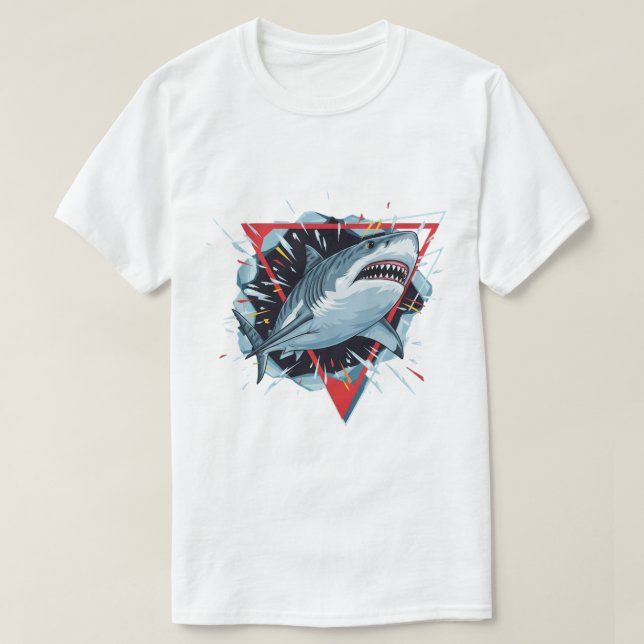 Aggressive Shark Illustration – Dynamic Ocean Pred T-Shirt (Design Front)