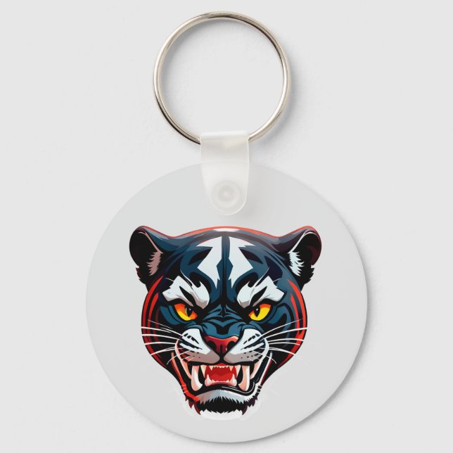 Aggressive Tiger Head Illustration Keychain (Front)