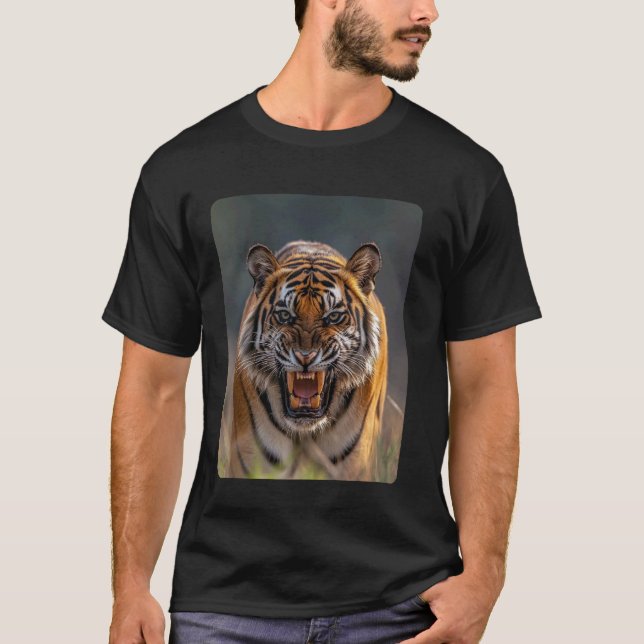 Aggressive Tiger Roaring T-Shirt (Front)