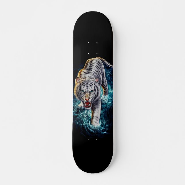 Aggressive Tiger Skateboard at Night in Water (Front)