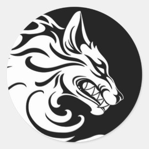 Aggressive White and Black Tribal Wolf Classic Round Sticker