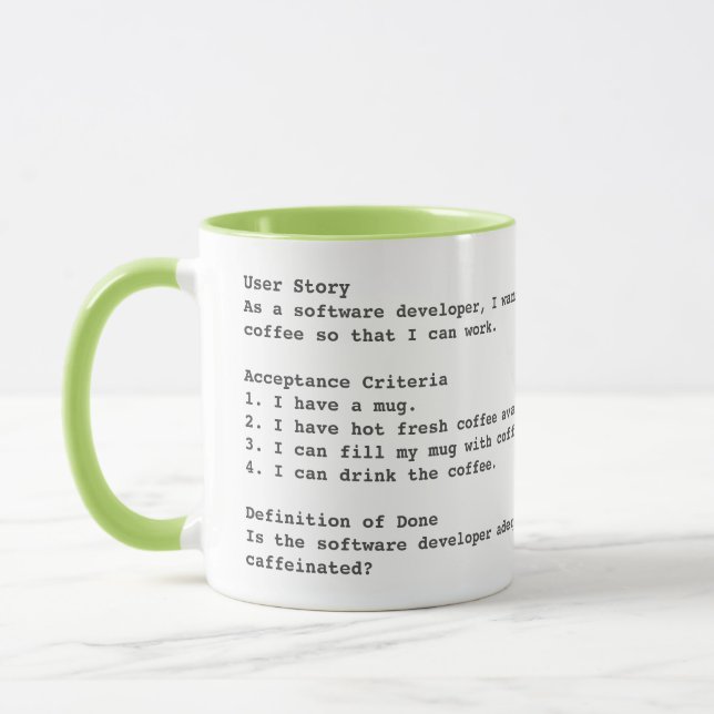 Agile user story acceptance criteria mug with logo (Left)