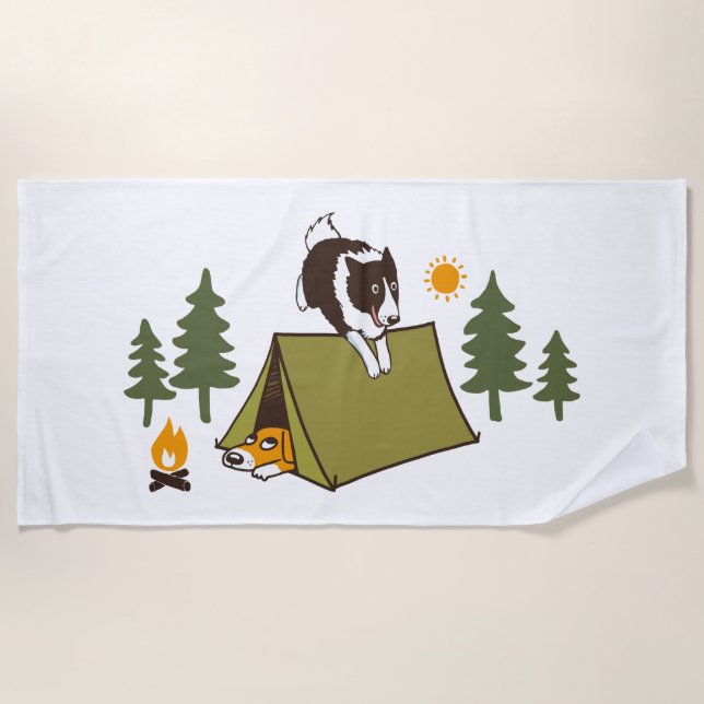 Agility Dog Cute Border Collie Camp Beach Towel (Front)
