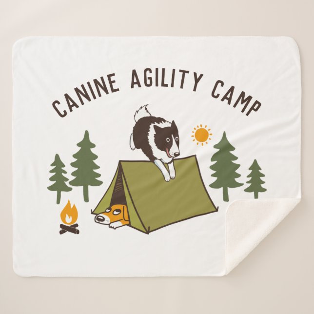 Agility Dog Cute Border Collie Camp Custom Sherpa Blanket (Front (Horizontal))