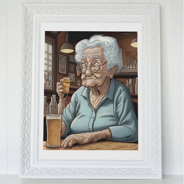 Aging Humour |l Old Lady Drinking Beer and Shot Poster (Creator Uploaded)