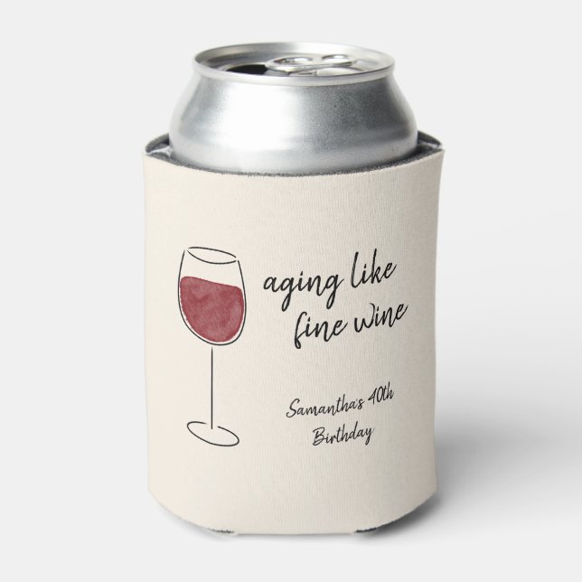 Aging Like Fine Wine Red Wine Glass Birthday Can Cooler (Can Front)