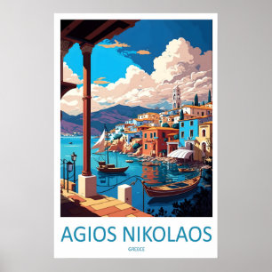 Agios Nikolaos Poster National Travel Ski Vintage