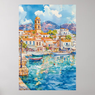 Agios Nikolaos Watercolor Vintage Travel Poster