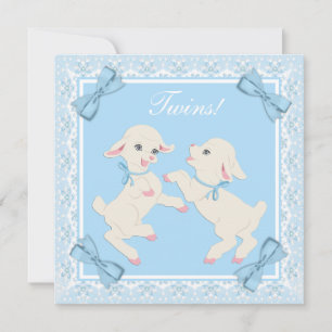 Agneau bleu Twin Baby Boy Douche Invitations