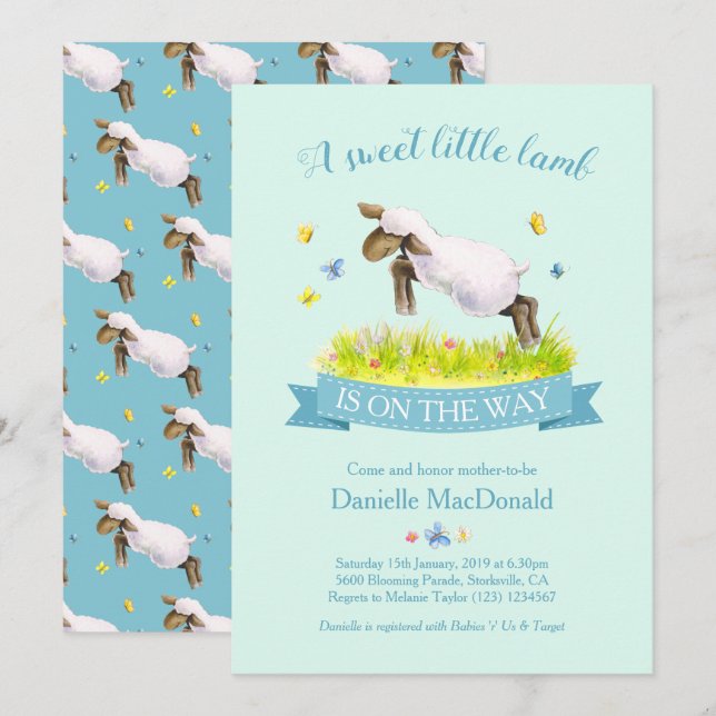 Agneau de printemps sauter les invitations mignonn (Devant / Derrière)