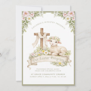 Agneau floral avec croix Invitation au programme