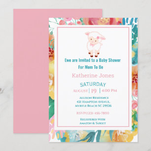 Agneau mignon rose Baby shower Floral Invitation
