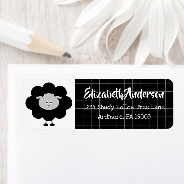 Agneau noir blanc moderne Kawaii Baby shower Adres (En situation)
