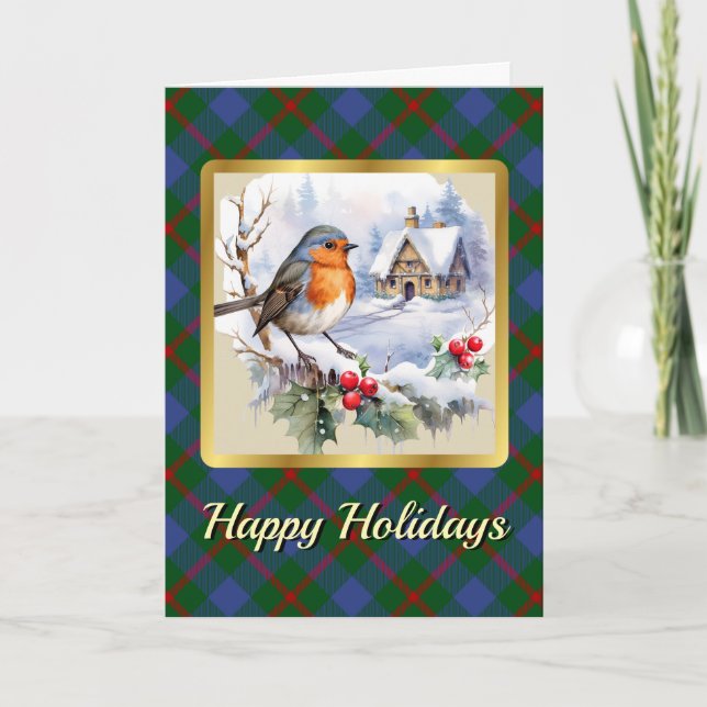 Agnew Crest & Tartan w/Robin Personalized Xmas Card (Front)