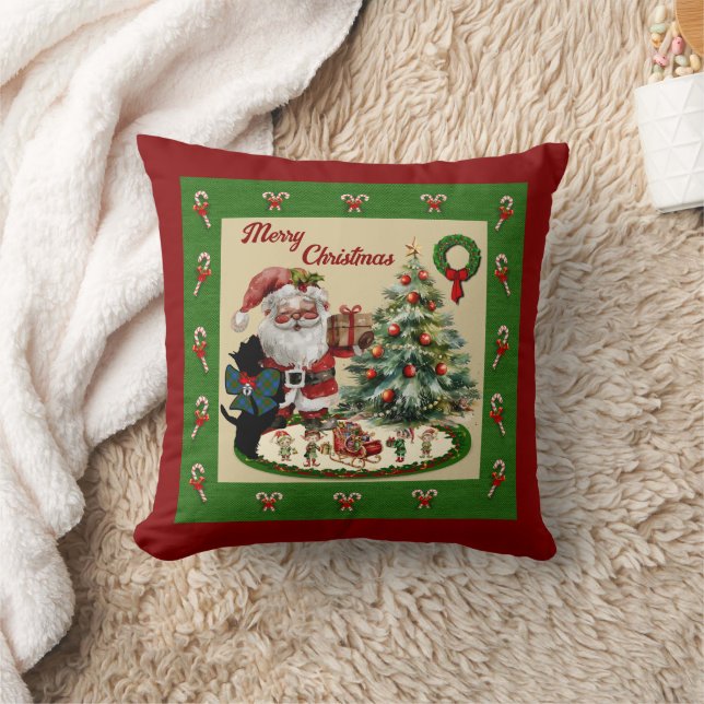 Agnew Scottie & Santa  Throw Pillow (Blanket)