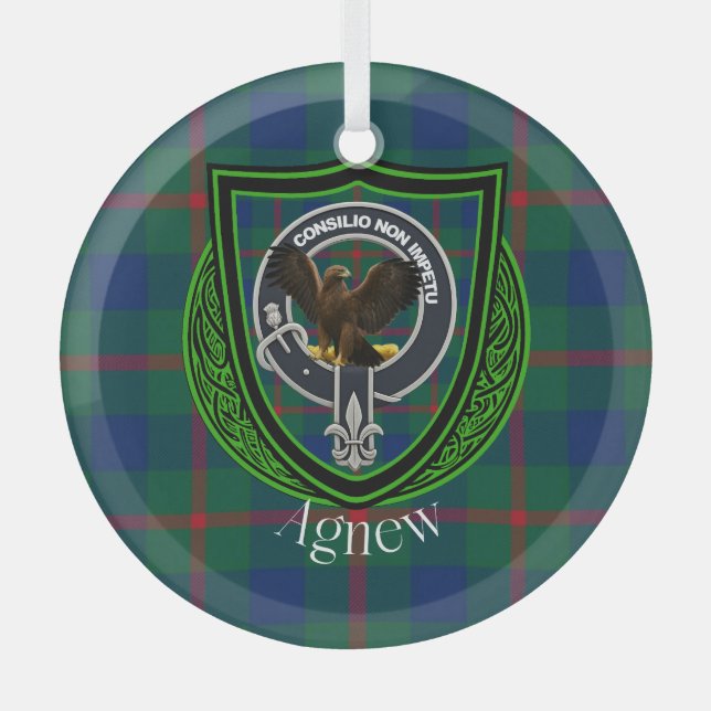 Agnew Scottish Clan Tartan & Crest Glass Ornament (Front)
