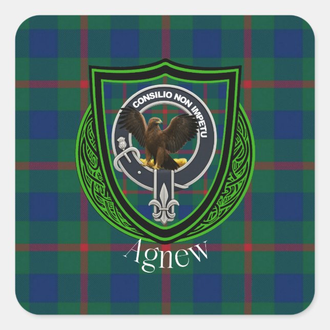 Agnew Scottish Clan Tartan & Crest Square Sticker (Front)