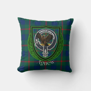 Agnew Scottish Clan Tartan Crest Throw Pillow