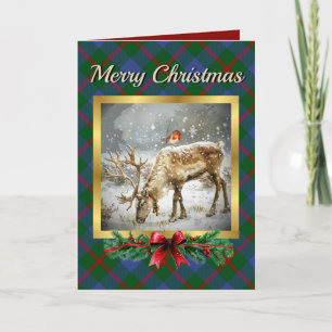 Agnew Stag & Robin Tartan Personalized  Holiday Card