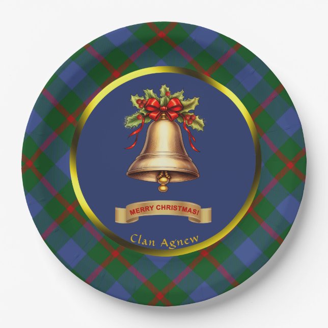 Agnew Tartan Personalized Christmas Paper Plate (Front)